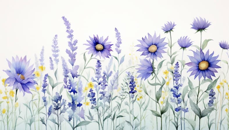 A watercolor illustration of a wildflower meadow.